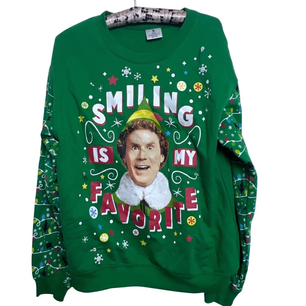 Buddy the Elf Smiling is My‎ Favorite Christmas Sweatshirt Green L